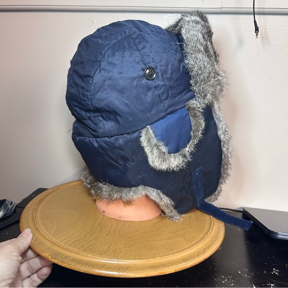Vintage Real Rabbit Fur‎ Trapper Hat Ushanka Style Size 58 Warm Winter Cap - Picture 4 of 9
